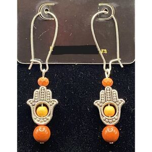 Handmade Hamsa & Orange Rust Bead Earrings by Neanie-Bot